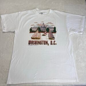 Washington DC puff print vintage T-shirt Size Large White House Sailboats
